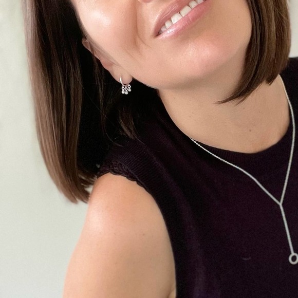 Sterling Silver Huggie Hoop Earrings with Pearl Drop​ - Picture 6 of 9